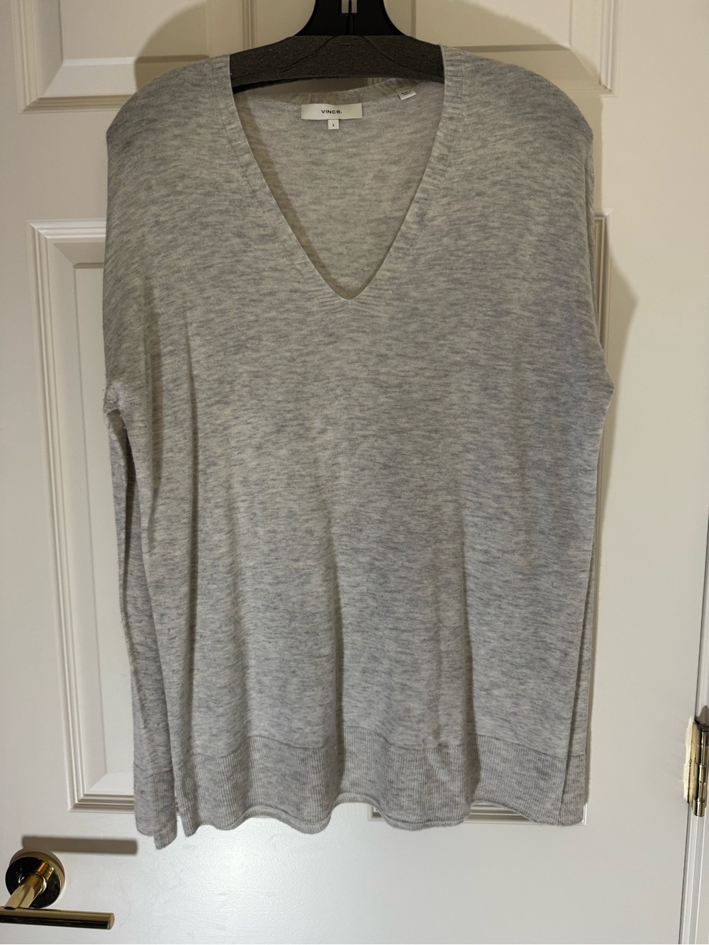 Vince Light Gray V-Neck Knit Sweater